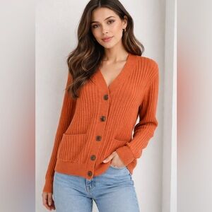 Loft Ribbed Button up  Long Sleeve Cardigan Size Large